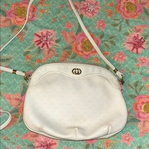 Gucci White Crossbody Bag with Gold Accents